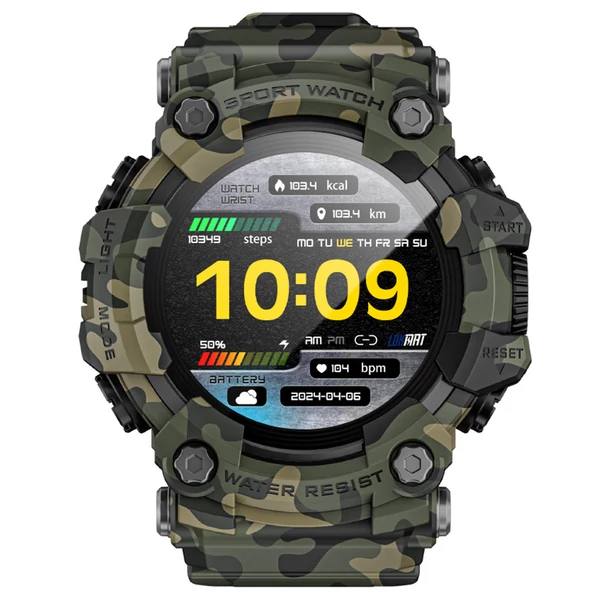 LOKMAT ATTACK GT okosóra – 1.32'' HD érintőkijelző, IP68 vízálló, 100+ sportmód, Bluetooth hívás, pulzus- és alvásmérés, 15 napos üzemidő – Katonai zöld