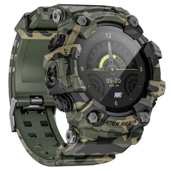 LOKMAT ATTACK GT okosóra – 1.32'' HD érintőkijelző, IP68 vízálló, 100+ sportmód, Bluetooth hívás, pulzus- és alvásmérés, 15 napos üzemidő – Katonai zöld