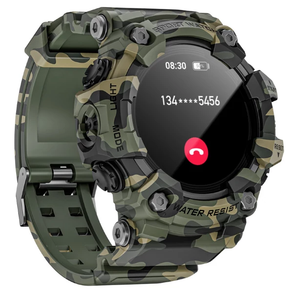 LOKMAT ATTACK GT okosóra – 1.32'' HD érintőkijelző, IP68 vízálló, 100+ sportmód, Bluetooth hívás, pulzus- és alvásmérés, 15 napos üzemidő – Katonai zöld