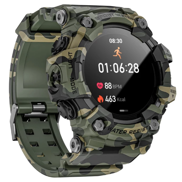 LOKMAT ATTACK GT okosóra – 1.32'' HD érintőkijelző, IP68 vízálló, 100+ sportmód, Bluetooth hívás, pulzus- és alvásmérés, 15 napos üzemidő – Katonai zöld