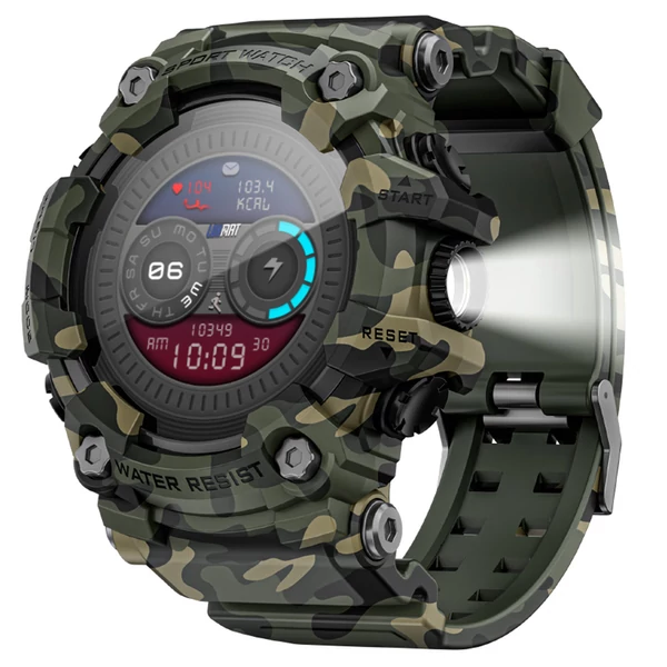 LOKMAT ATTACK GT okosóra – 1.32'' HD érintőkijelző, IP68 vízálló, 100+ sportmód, Bluetooth hívás, pulzus- és alvásmérés, 15 napos üzemidő – Katonai zöld