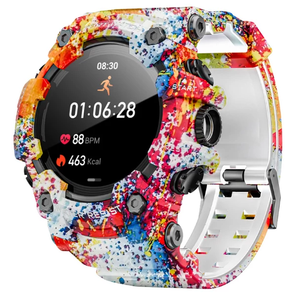 LOKMAT ATTACK GT okosóra – 1.32'' HD érintőkijelző, IP68 vízálló, 100+ sportmód, Bluetooth hívás, pulzus- és alvásmérés, 15 napos üzemidő – Pink-fehér