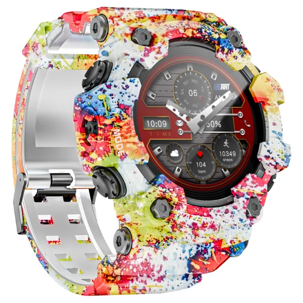 LOKMAT ATTACK GT okosóra – 1.32'' HD érintőkijelző, IP68 vízálló, 100+ sportmód, Bluetooth hívás, pulzus- és alvásmérés, 15 napos üzemidő – Pink-fehér