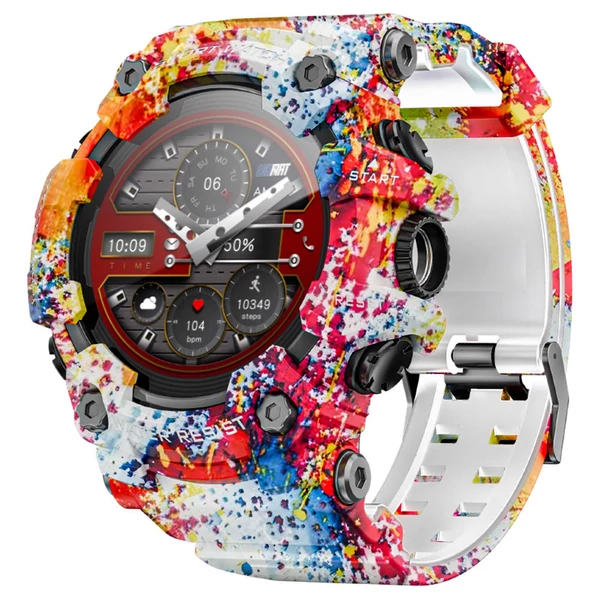 LOKMAT ATTACK GT okosóra – 1.32'' HD érintőkijelző, IP68 vízálló, 100+ sportmód, Bluetooth hívás, pulzus- és alvásmérés, 15 napos üzemidő – Pink-fehér