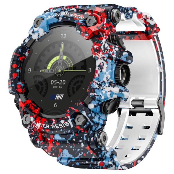 LOKMAT ATTACK GT okosóra – 1.32'' HD érintőkijelző, IP68 vízálló, 100+ sportmód, Bluetooth hívás, pulzus- és alvásmérés, 15 napos üzemidő – Virágos kék