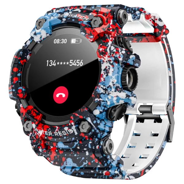 LOKMAT ATTACK GT okosóra – 1.32'' HD érintőkijelző, IP68 vízálló, 100+ sportmód, Bluetooth hívás, pulzus- és alvásmérés, 15 napos üzemidő – Virágos kék