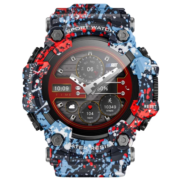 LOKMAT ATTACK GT okosóra – 1.32'' HD érintőkijelző, IP68 vízálló, 100+ sportmód, Bluetooth hívás, pulzus- és alvásmérés, 15 napos üzemidő – Virágos kék