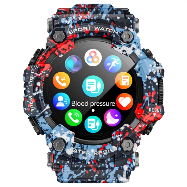 LOKMAT ATTACK GT okosóra – 1.32'' HD érintőkijelző, IP68 vízálló, 100+ sportmód, Bluetooth hívás, pulzus- és alvásmérés, 15 napos üzemidő – Virágos kék