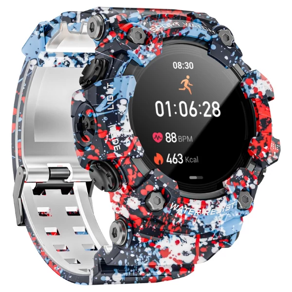 LOKMAT ATTACK GT okosóra – 1.32'' HD érintőkijelző, IP68 vízálló, 100+ sportmód, Bluetooth hívás, pulzus- és alvásmérés, 15 napos üzemidő – Virágos kék