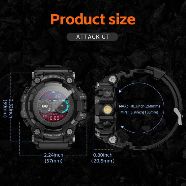 LOKMAT ATTACK GT okosóra – 1.32'' HD érintőkijelző, IP68 vízálló, 100+ sportmód, Bluetooth hívás, pulzus- és alvásmérés, 15 napos üzemidő – Fekete