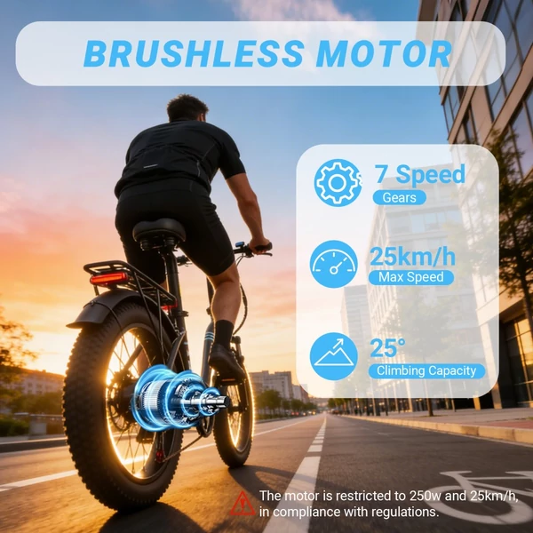 E·Bycco S1 összecsukható e-bike, 250W, 36V 10.4Ah akku, 25 km/h, 30–50 km, 20×3.0” gumi, Shimano 7 seb., dupla tárcsafék
