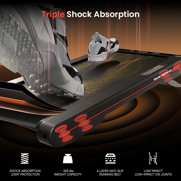 Sperax P2Pro rezgő gyaloglópad, 2 szintű 10% dőlésszög, 0.8–6.4 km/h, 120 kg teherbírás, LED kijelző, távirányító, háromszoros rezgéscsillapítás