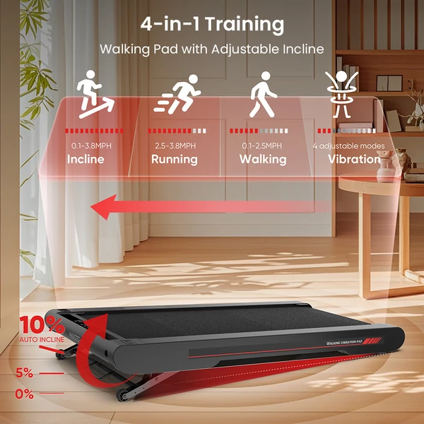 Sperax P2Pro rezgő gyaloglópad, 2 szintű 10% dőlésszög, 0.8–6.4 km/h, 120 kg teherbírás, LED kijelző, távirányító, háromszoros rezgéscsillapítás