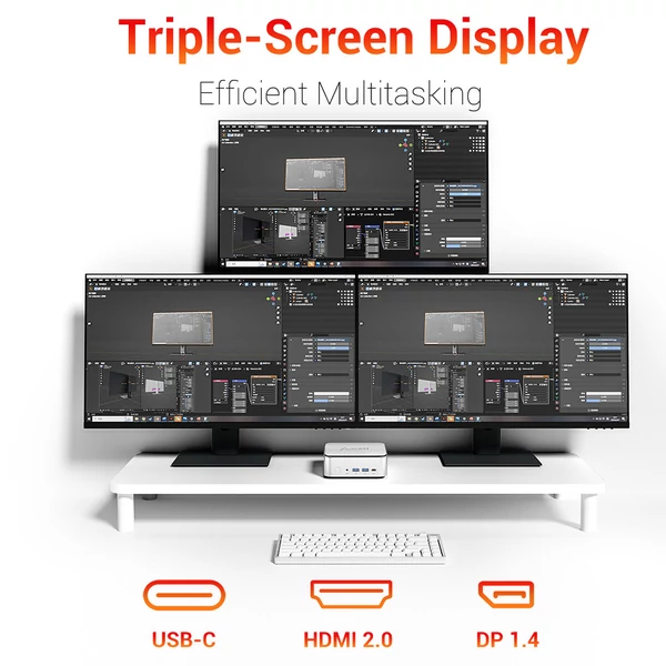 FIREBAT F2 mini PC – Intel Core i5‑14450HX, 16GB DDR4, 512GB SSD, UHD Graphics, 4K hármas kijelző, HDMI/DP/Type‑C, WiFi 6, BT 5.2