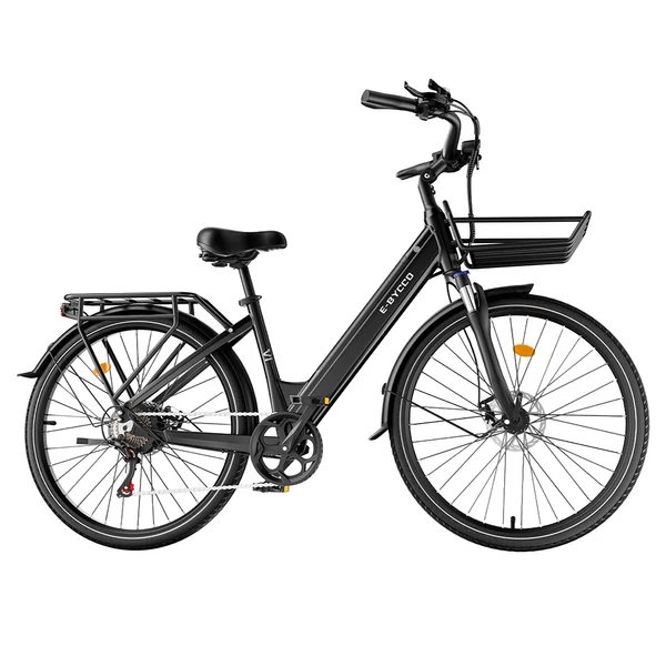 E·Bycco V1 elektromos kerékpár, 250W (500W), 36V 15.6Ah kivehető akku, 25 km/h, akár 90 km hatótáv, 28” e-bike, SHIMANO 7 seb., dupla tárcsafék – Fekete