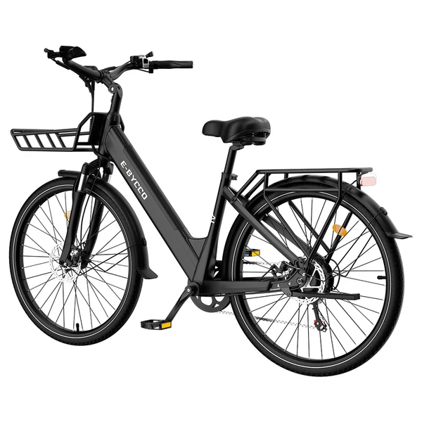 E·Bycco V1 elektromos kerékpár, 250W (500W), 36V 15.6Ah kivehető akku, 25 km/h, akár 90 km hatótáv, 28” e-bike, SHIMANO 7 seb., dupla tárcsafék – Fekete