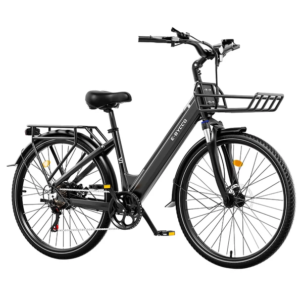 E·Bycco V1 elektromos kerékpár, 250W (500W), 36V 15.6Ah kivehető akku, 25 km/h, akár 90 km hatótáv, 28” e-bike, SHIMANO 7 seb., dupla tárcsafék – Fekete