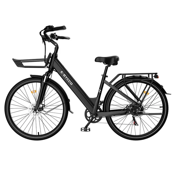 E·Bycco V1 elektromos kerékpár, 250W (500W), 36V 15.6Ah kivehető akku, 25 km/h, akár 90 km hatótáv, 28” e-bike, SHIMANO 7 seb., dupla tárcsafék – Fekete