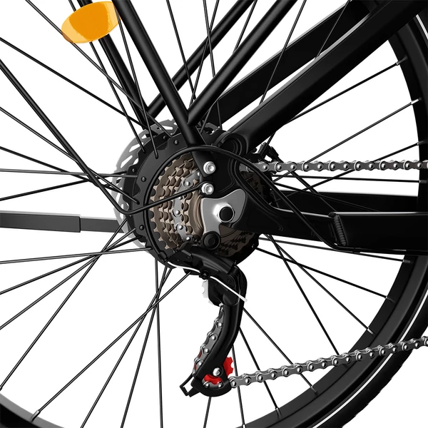 E·Bycco V1 elektromos kerékpár, 250W (500W), 36V 15.6Ah kivehető akku, 25 km/h, akár 90 km hatótáv, 28” e-bike, SHIMANO 7 seb., dupla tárcsafék – Fekete