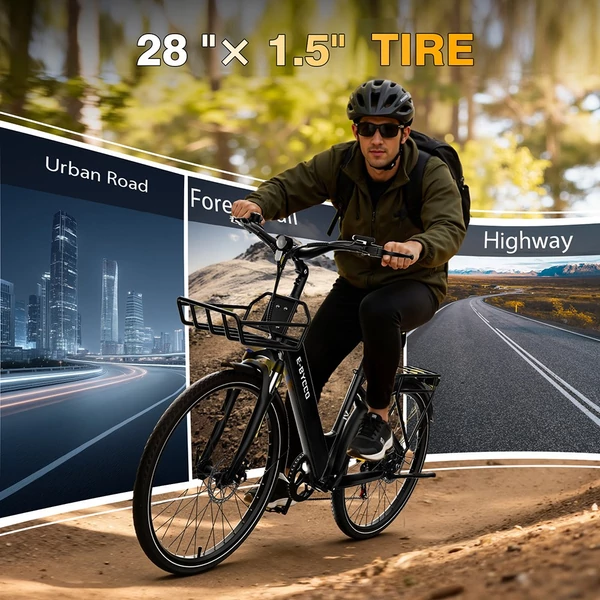 E·Bycco V1 elektromos kerékpár, 250W (500W), 36V 15.6Ah kivehető akku, 25 km/h, akár 90 km hatótáv, 28” e-bike, SHIMANO 7 seb., dupla tárcsafék – Fekete