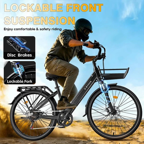 E·Bycco V1 elektromos kerékpár, 250W (500W), 36V 15.6Ah kivehető akku, 25 km/h, akár 90 km hatótáv, 28” e-bike, SHIMANO 7 seb., dupla tárcsafék – Fekete