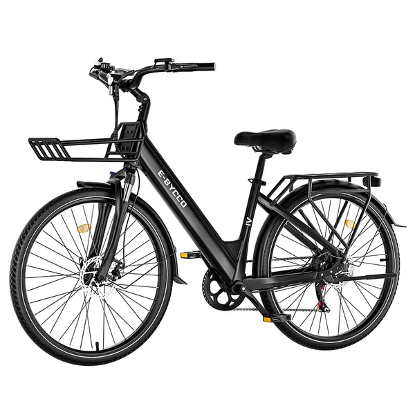 E·Bycco V1 elektromos kerékpár, 250W (500W), 36V 15.6Ah kivehető akku, 25 km/h, akár 90 km hatótáv, 28” e-bike, SHIMANO 7 seb., dupla tárcsafék – Fekete