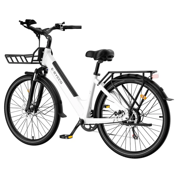 E·Bycco V1 elektromos kerékpár, 250W (500W), 36V 15.6Ah kivehető akku, 25 km/h, akár 90 km hatótáv, 28” e-bike, SHIMANO 7 seb., dupla tárcsafék – Fehér