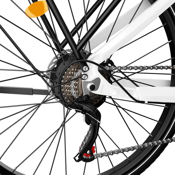 E·Bycco V1 elektromos kerékpár, 250W (500W), 36V 15.6Ah kivehető akku, 25 km/h, akár 90 km hatótáv, 28” e-bike, SHIMANO 7 seb., dupla tárcsafék – Fehér