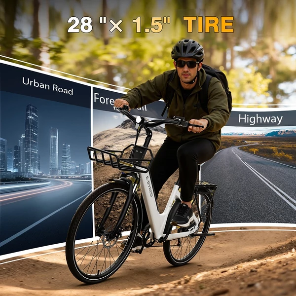 E·Bycco V1 elektromos kerékpár, 250W (500W), 36V 15.6Ah kivehető akku, 25 km/h, akár 90 km hatótáv, 28” e-bike, SHIMANO 7 seb., dupla tárcsafék – Fehér