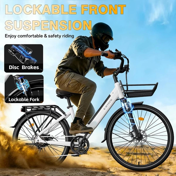 E·Bycco V1 elektromos kerékpár, 250W (500W), 36V 15.6Ah kivehető akku, 25 km/h, akár 90 km hatótáv, 28” e-bike, SHIMANO 7 seb., dupla tárcsafék – Fehér