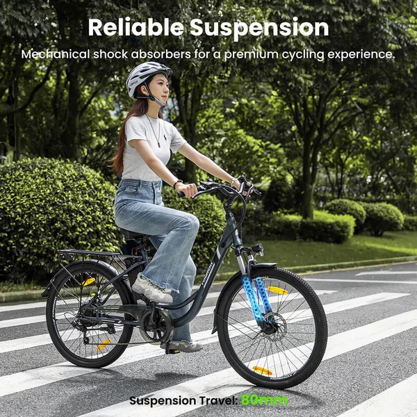 Touroll B1 elektromos városi kerékpár, 250W motorral, 45Nm nyomatékkal, 26x1.95 gumi, 36V 15.6Ah akkumulátor, 90km hatótáv, 7 sebesség, IPX4 – Szürke