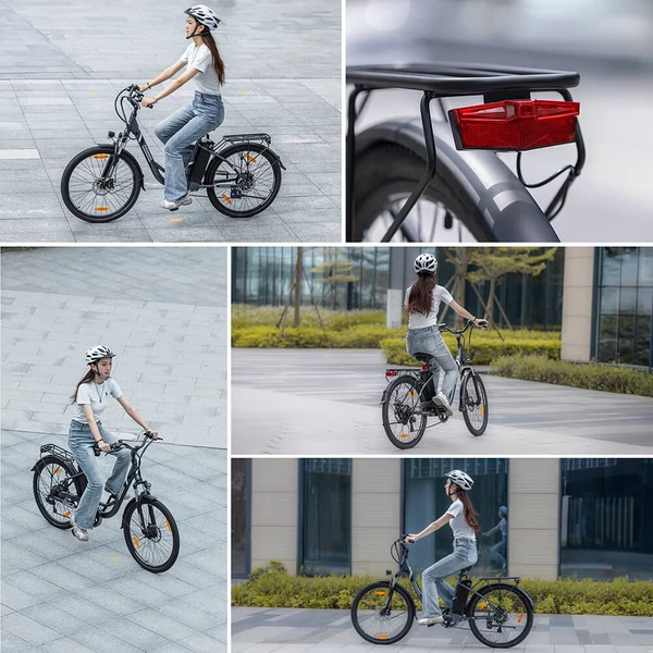Touroll B1 elektromos városi kerékpár, 250W motorral, 45Nm nyomatékkal, 26x1.95 gumi, 36V 15.6Ah akkumulátor, 90km hatótáv, 7 sebesség, IPX4 – Szürke