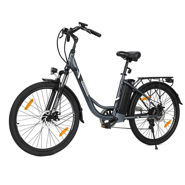 Touroll B1 elektromos városi kerékpár, 250W motorral, 45Nm nyomatékkal, 26x1.95 gumi, 36V 15.6Ah akkumulátor, 90km hatótáv, 7 sebesség, IPX4 – Szürke