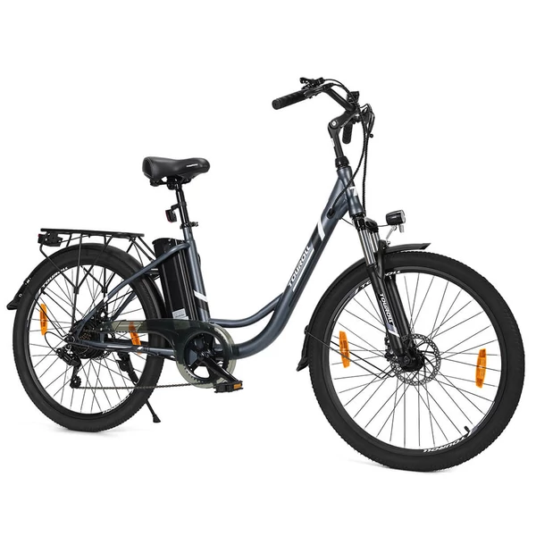 Touroll B1 elektromos városi kerékpár, 250W motorral, 45Nm nyomatékkal, 26x1.95 gumi, 36V 15.6Ah akkumulátor, 90km hatótáv, 7 sebesség, IPX4 – Szürke