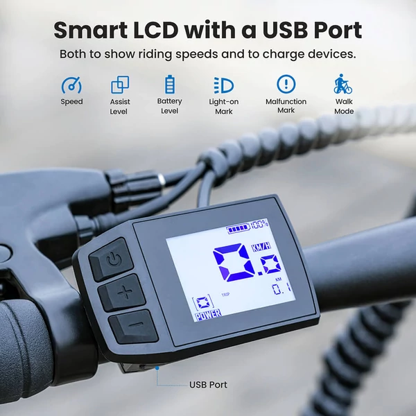 Touroll J1 27.5" trekking kerékpár, 250W motorral, 36V 15.6Ah akkumulátorral, max 100km hatótávval, 1.8" LCD kijelző, Shimano 7 sebesség, tárcsafék – Fekete