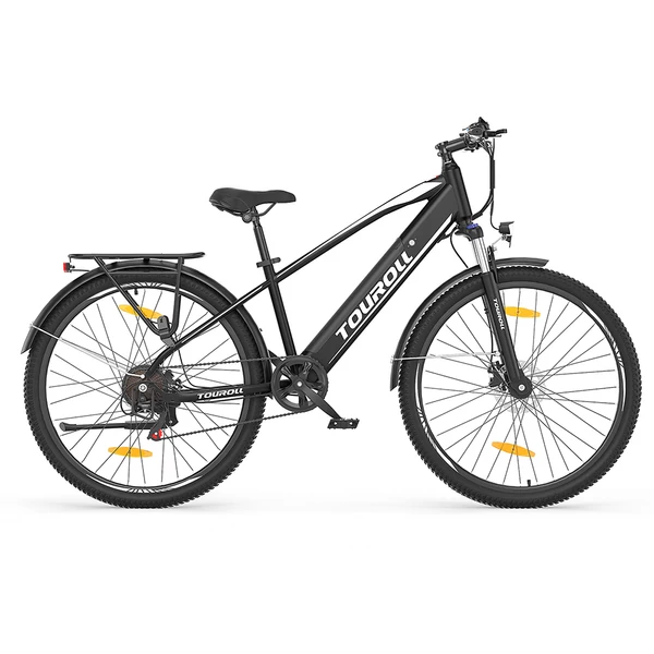 Touroll J1 27.5" trekking kerékpár, 250W motorral, 36V 15.6Ah akkumulátorral, max 100km hatótávval, 1.8" LCD kijelző, Shimano 7 sebesség, tárcsafék – Fekete
