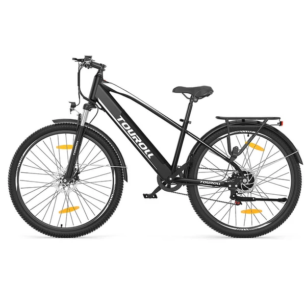Touroll J1 27.5" trekking kerékpár, 250W motorral, 36V 15.6Ah akkumulátorral, max 100km hatótávval, 1.8" LCD kijelző, Shimano 7 sebesség, tárcsafék – Fekete