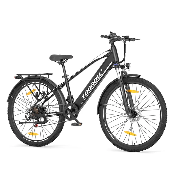 Touroll J1 27.5" trekking kerékpár, 250W motorral, 36V 15.6Ah akkumulátorral, max 100km hatótávval, 1.8" LCD kijelző, Shimano 7 sebesség, tárcsafék – Fekete