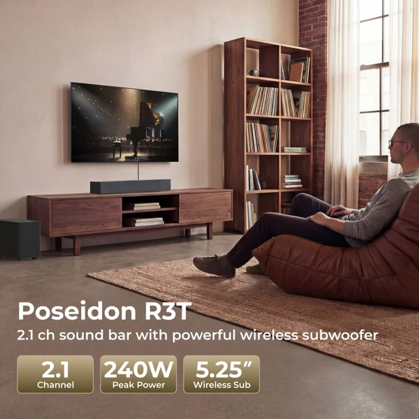 ULTIMEA Poseidon R3T 2.1 hangprojektor szett mélynyomóval, 240W csúcsteljesítmény, vezeték nélküli sub, VoiceMX, HDMI ARC/eARC, Bluetooth 6.0