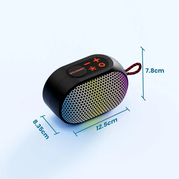 SOUNARC XR3 mini hordozható Bluetooth hangszóró, 5W sztereó hang, BT 5.3, TWS párosítás, 10 órás üzemidő, LED fények, TF kártya, AUX, kültéri használatra