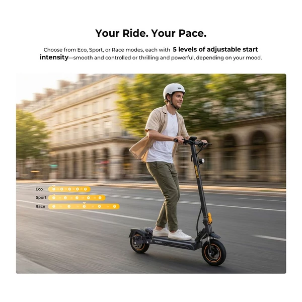 Ausom K20 elektromos roller, 1100W csúcsteljesítmény, 70km hatótáv, 45km/h, 48V 13.5Ah akku, dupla tárcsafék, 10" tömlő nélküli gumi, NFC, összecsukható