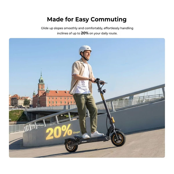 Ausom K20 elektromos roller, 1100W csúcsteljesítmény, 70km hatótáv, 45km/h, 48V 13.5Ah akku, dupla tárcsafék, 10" tömlő nélküli gumi, NFC, összecsukható