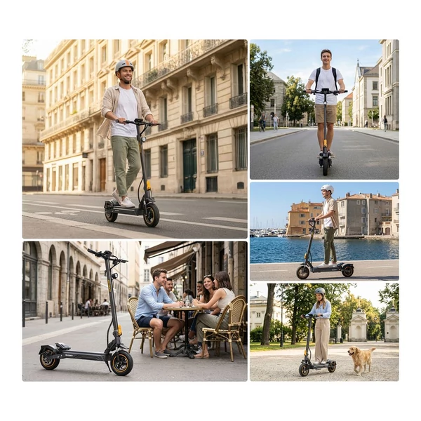 Ausom K20 elektromos roller, 1100W csúcsteljesítmény, 70km hatótáv, 45km/h, 48V 13.5Ah akku, dupla tárcsafék, 10" tömlő nélküli gumi, NFC, összecsukható
