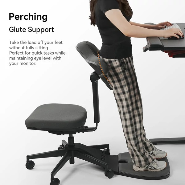 NEWTRAL MT-M Standing‑Mate ergonomikus állószék + ACGAM JSD5‑A1‑02 állítható magasságú elektromos íróasztal