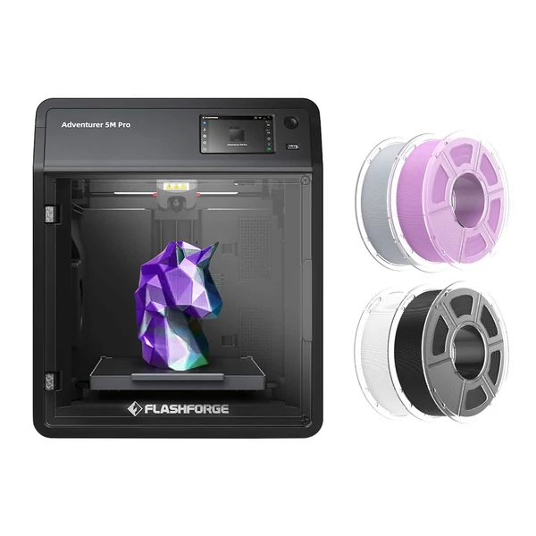 Flashforge Adventurer 5M Pro 3D nyomtató + 4kg Mecpow HS PLA+ filament (fehér/lila/szürke/fekete)