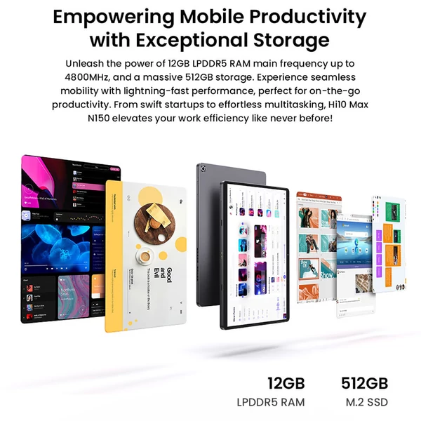 CHUWI Hi10 Max tablet billentyűzettel és stylusszal, Intel N150, 12.96'' 2880×1920 IPS, 12GB RAM, 512GB SSD, USB‑C/Micro HDMI, WiFi6, 8MP+5MP kamera