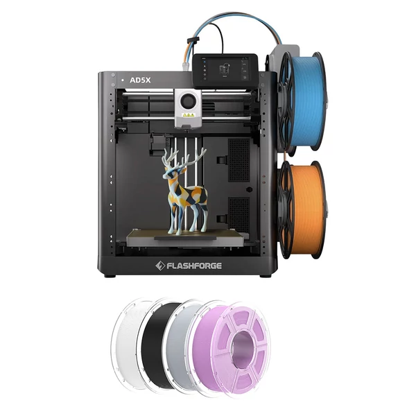 Flashforge AD5X 3D nyomtató + 4kg Mecpow HS PLA+ filament (fehér/lila/szürke/fekete)