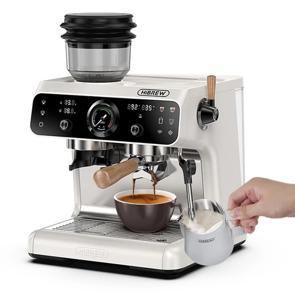 HiBREW H7B eszpresszógép, dupla fűtés, 58mm portafilter, 30 fokozatú őrlő, érintőkijelző, kávézóba, hotelbe, étterembe