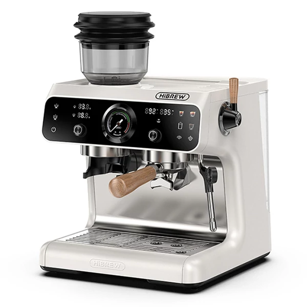 HiBREW H7B eszpresszógép, dupla fűtés, 58mm portafilter, 30 fokozatú őrlő, érintőkijelző, kávézóba, hotelbe, étterembe