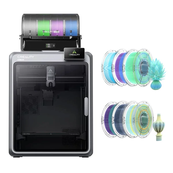 Creality K2 Pro Combo 3D nyomtató + 6kg Mecpow nagy sebességű PETG filament – indigó‑fehér/kék‑zöld/kék‑fehér‑narancs/kék‑fehér/zöld‑lila/kék‑lila